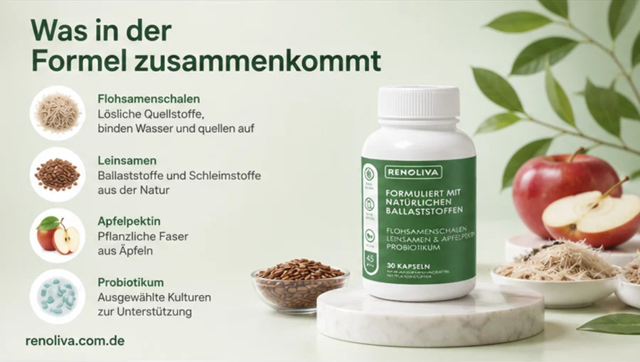 Renoliva — Formel aus Flohsamenschalen, Leinsamen, Apfelpektin und Probiotikum